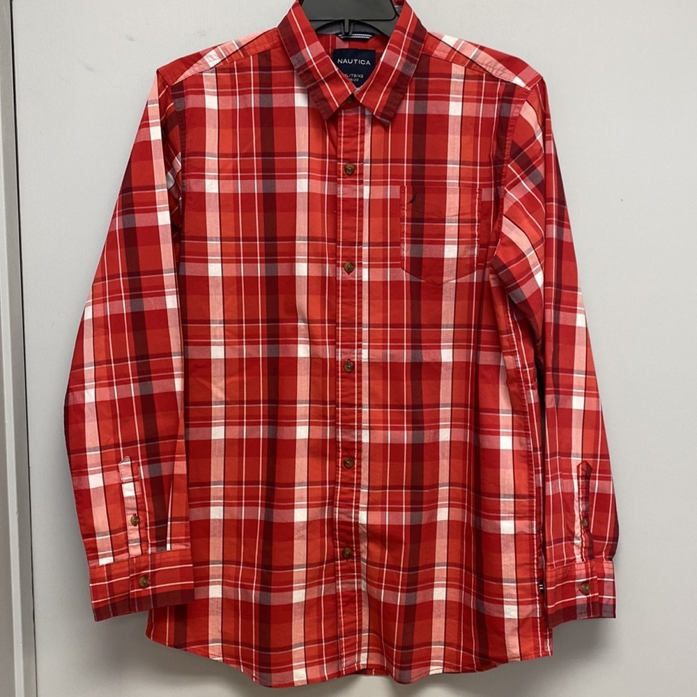Nautica Boys Long Sleeve Button Up Plaid Shirt